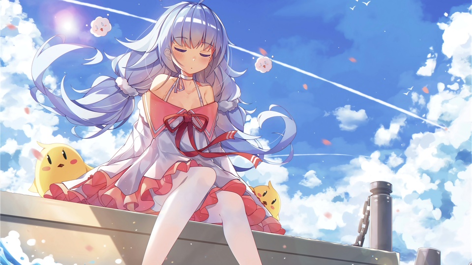 大海 藍色天空 可愛 動漫少女4k壁紙壁紙