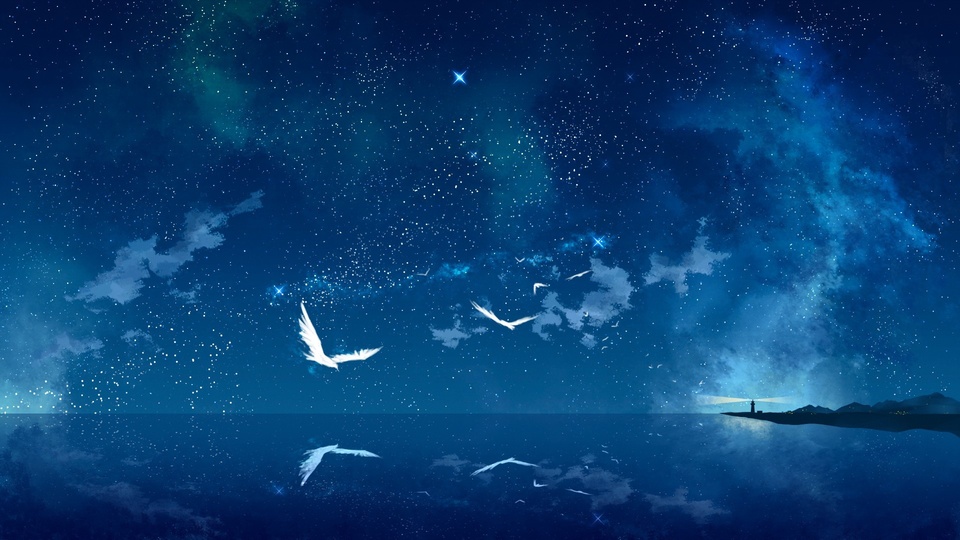 動漫 星空 唯美 海壁紙