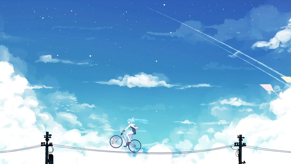 初音未來 天空 電線 單車4k動漫壁紙壁紙