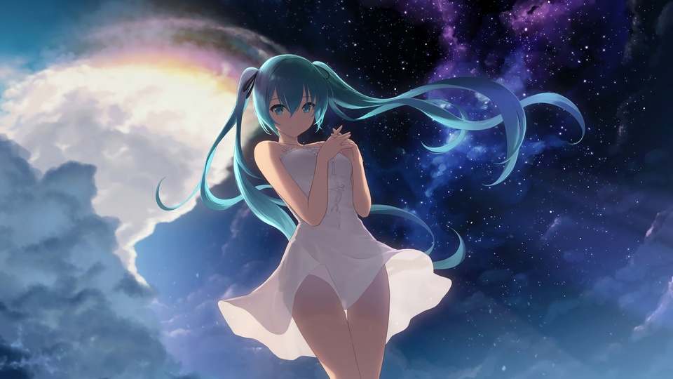 初音未來 白色連衣裙 星空4k動漫壁紙壁紙