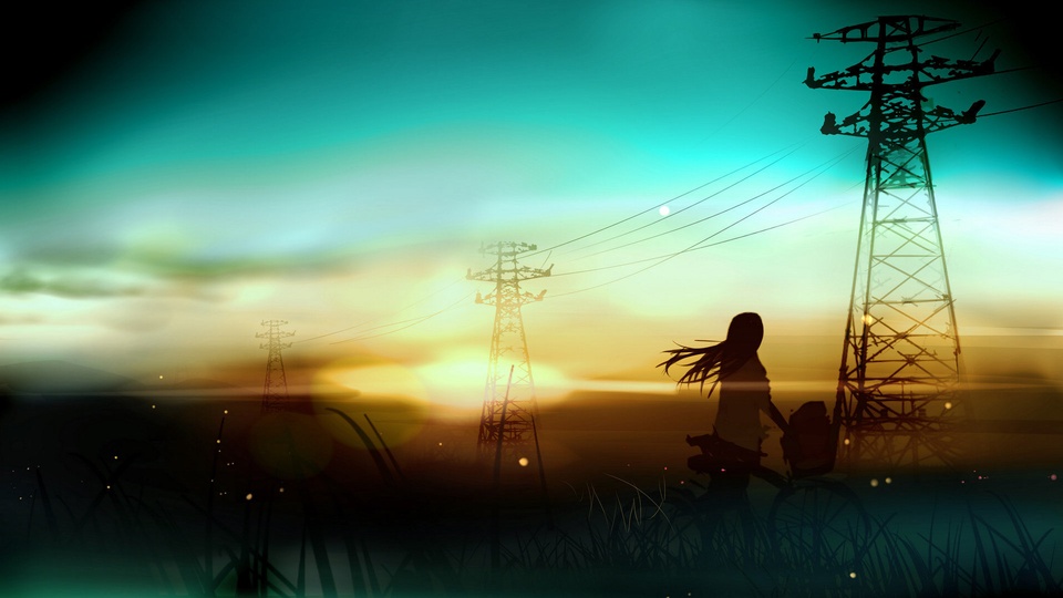 動漫 少女 夕陽 背影 唯美壁紙