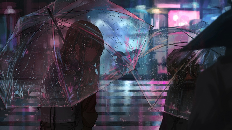 雨天 城市夜景 女子 雨傘 4k高清動漫壁紙壁紙