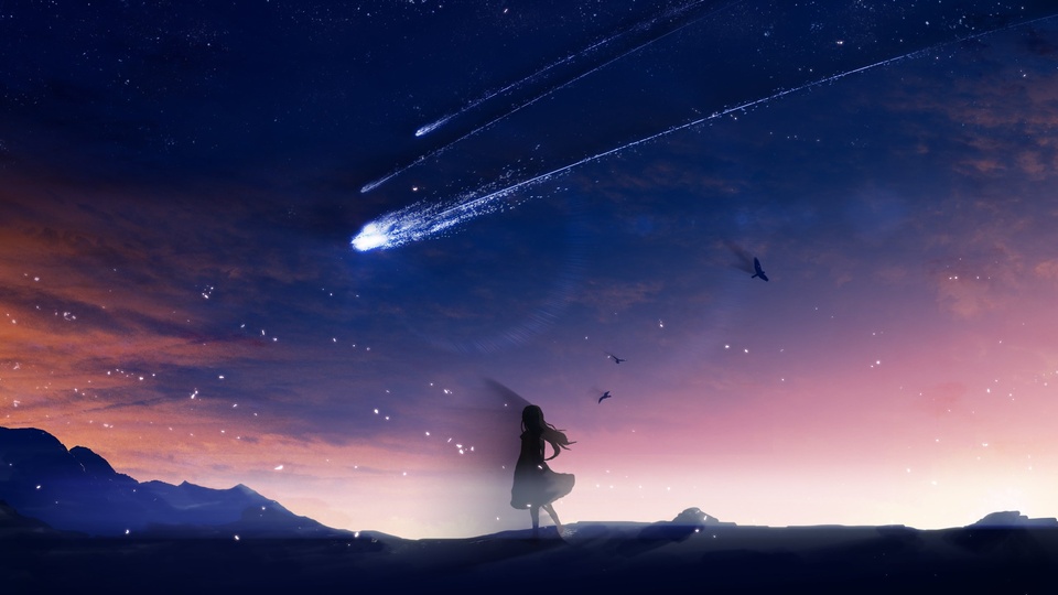 星空 流星 動漫卡通壁紙