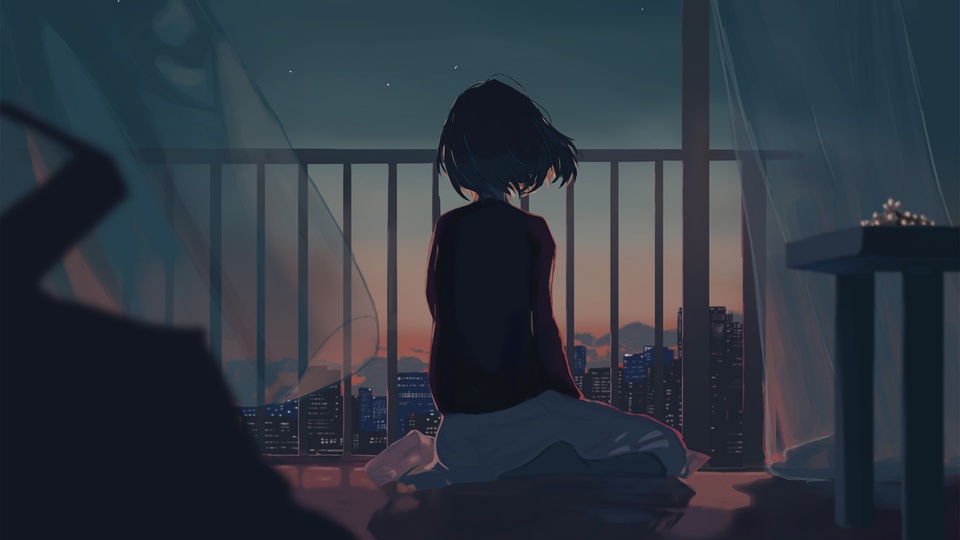 女孩 城市 夜晚風景 動漫壁紙壁紙