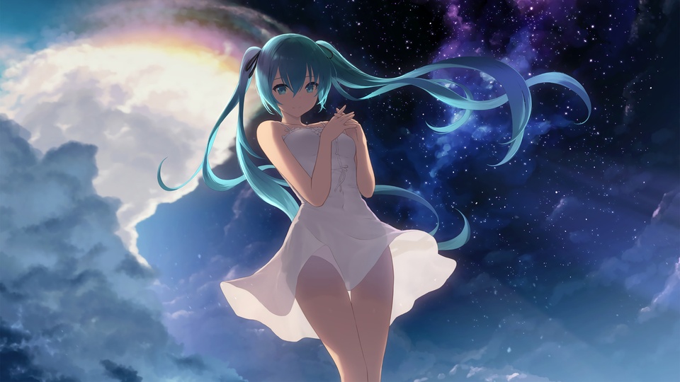 初音未來 白色連衣裙 星空動漫壁紙壁紙